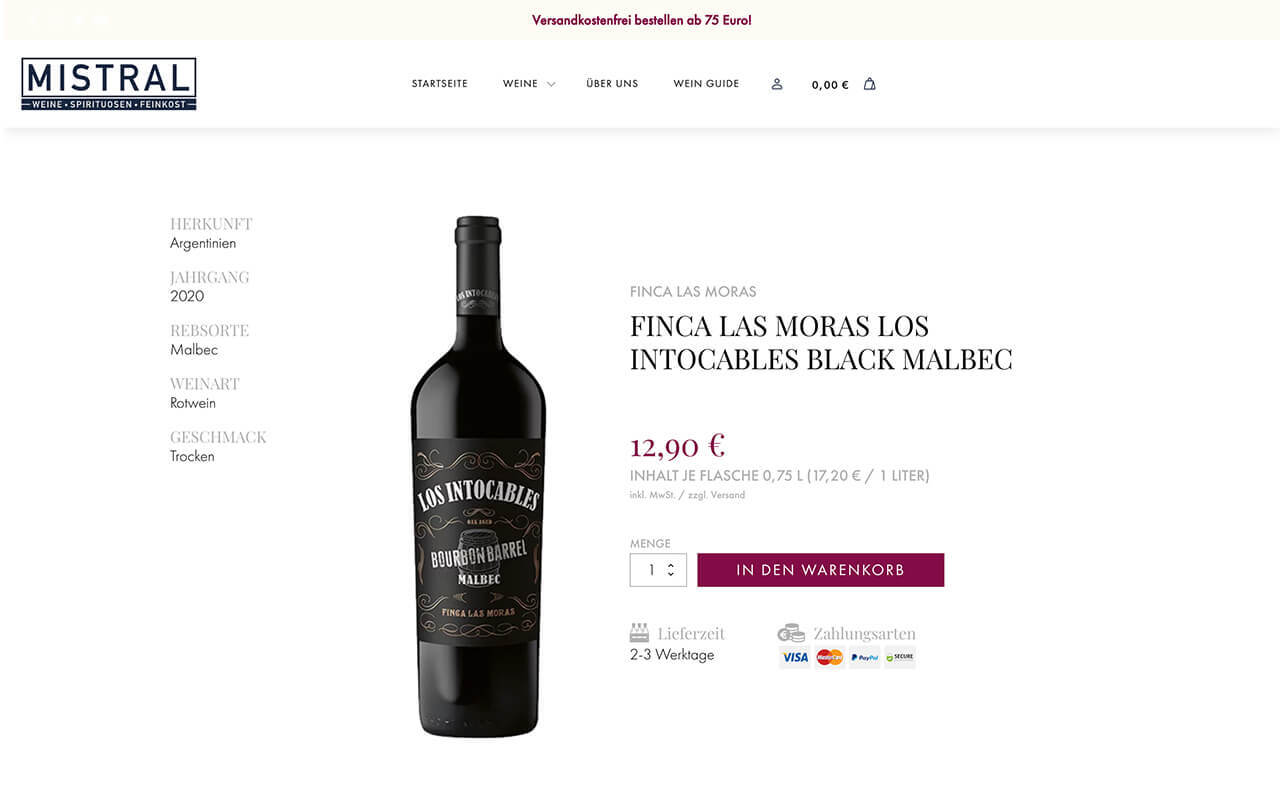woocommerce onlineshop mistra weinhandel detailansicht