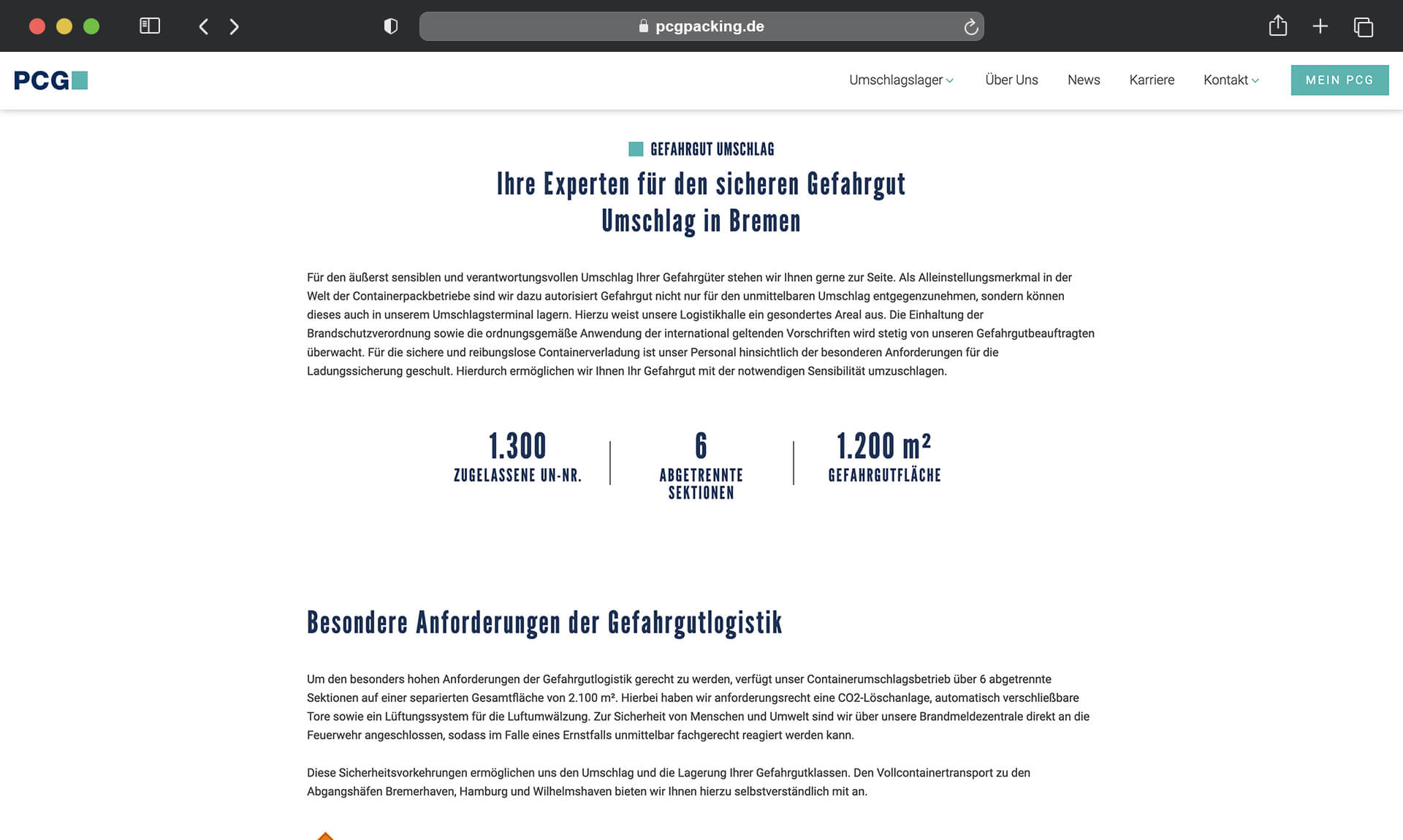 browser mockup zeigt pcg seite auf deutsch