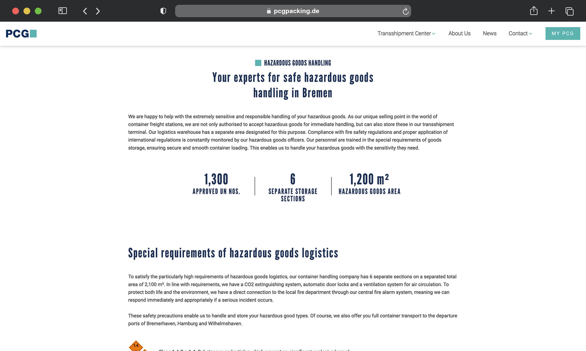 browser mockup zeigt pcg seite auf englisch