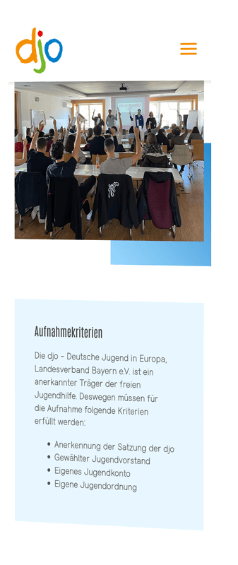 handy mockup zeigt bereich mit den djo aufnahmekriterien