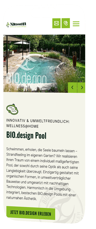 handy mockup zeigt bio pool bereich auf naumann website