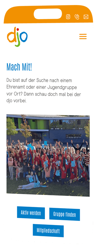 handy mockup zeigt djo seite mach mit