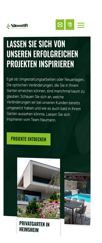 handy mockup zeigt projekte bereich auf naumann website
