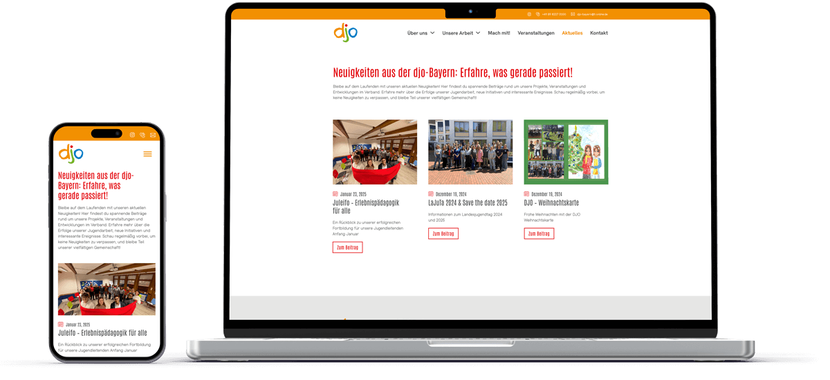 handy und laptop mockup zeigt die aktuelles seite von djo