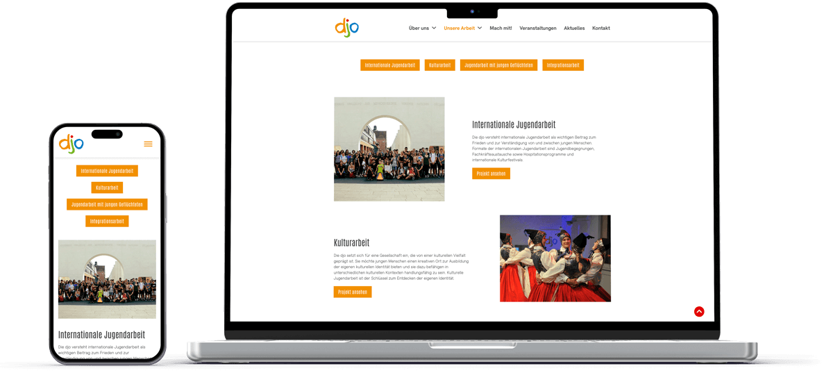 handy und laptop mockup zeigt die projekte seite von djo