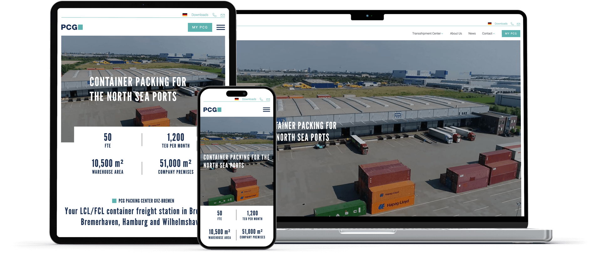 laptop mobile and tablet mockup shows pcg homepage
