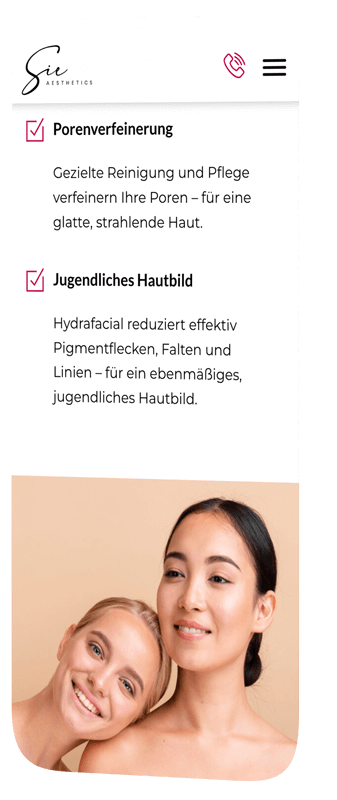 handy mockup zeigt hydrafacial bereich von sie aestethics