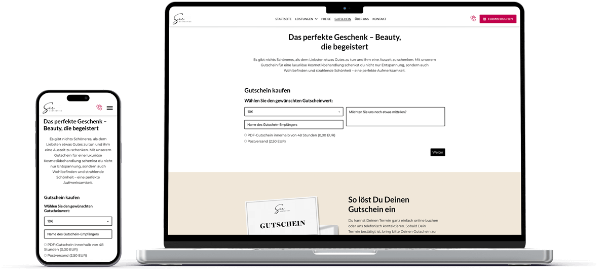 laptop und handy mockup zeigt gutschein seite von sie aesthetics