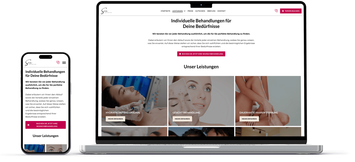 laptop und handy mockup zeigt leistungsuebersicht von sie aesthetics