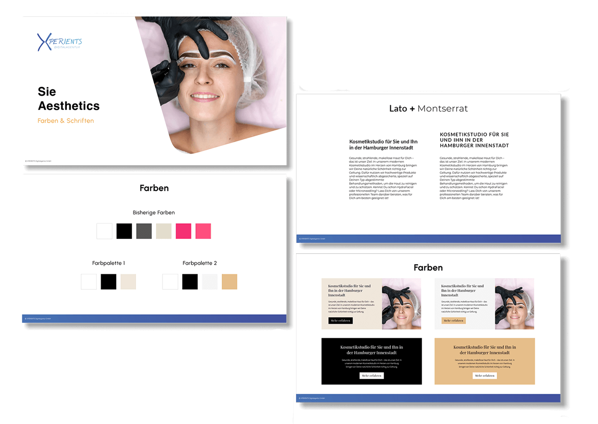 verschiedene seiten einer praesentation zur design findung im mockup