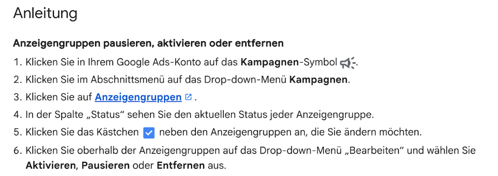 screenshot google ads anleitung kampagne pausieren aktivieren oder entfernen