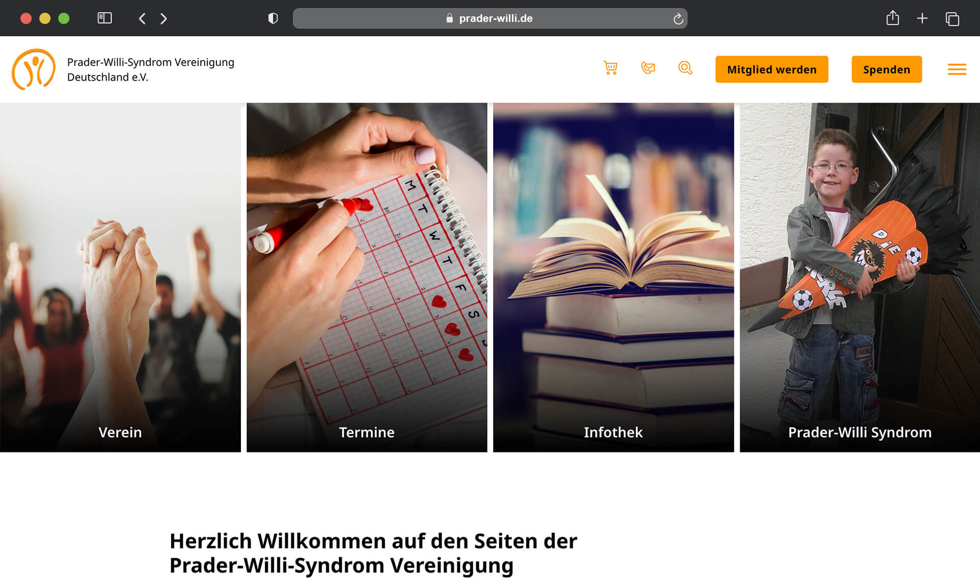 browser mockup zeigt neue prader willi syndrom startseite