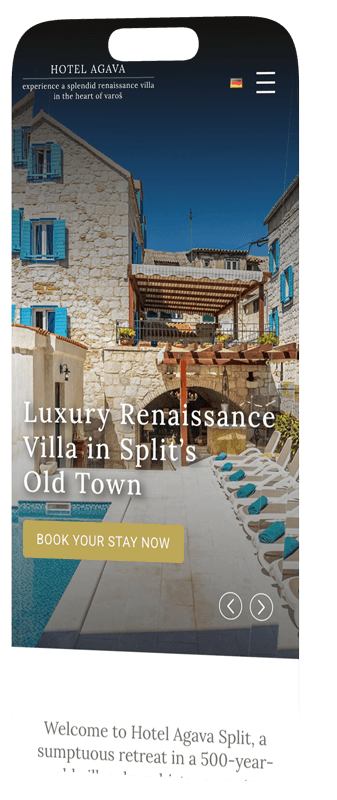 handy mockup zeigt startseite von hotel agava split