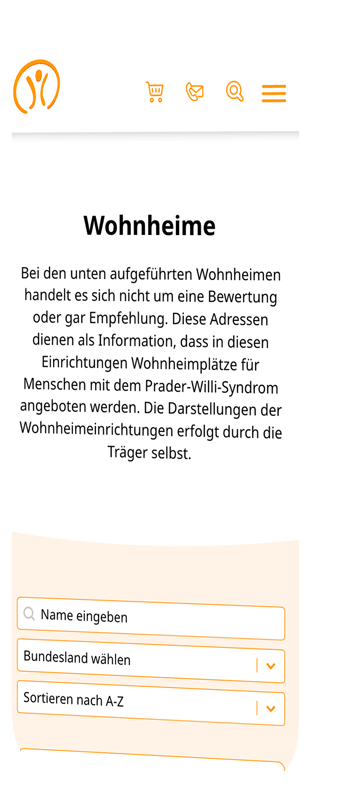 handy mockup zeigt wohnheime uebersicht von prader willi
